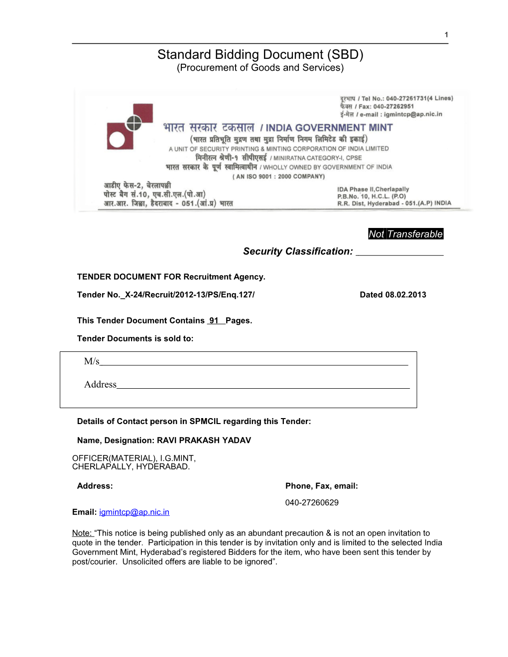 Standard Bidding Document (SBD)