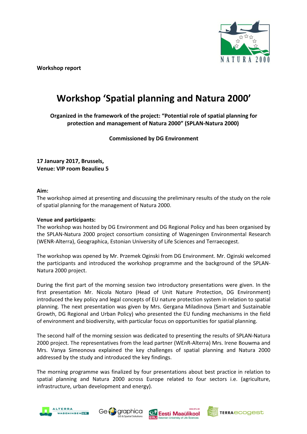 Workshop Spatial Planning and Natura 2000