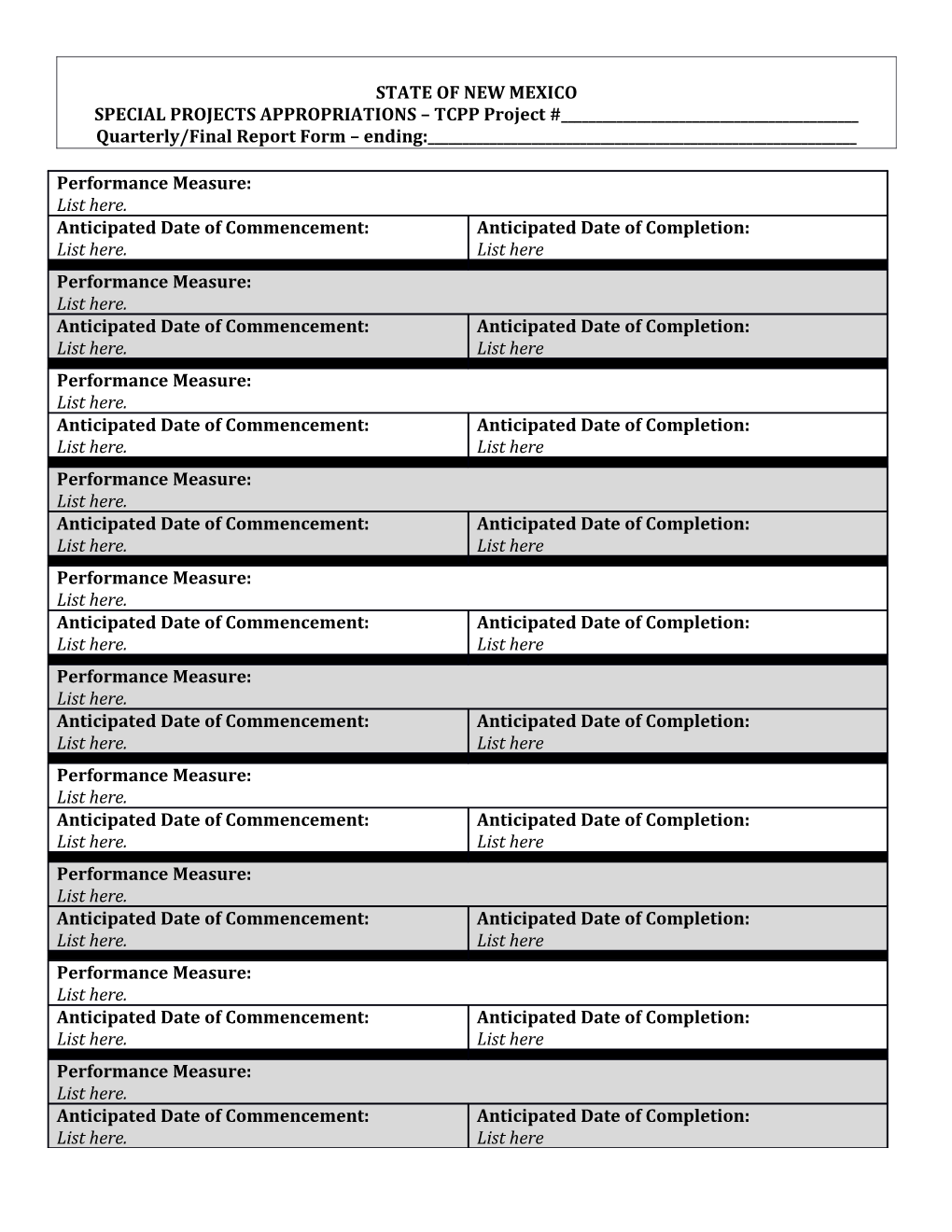 SPECIAL PROJECTS APPROPRIATIONS TCPP Project #______