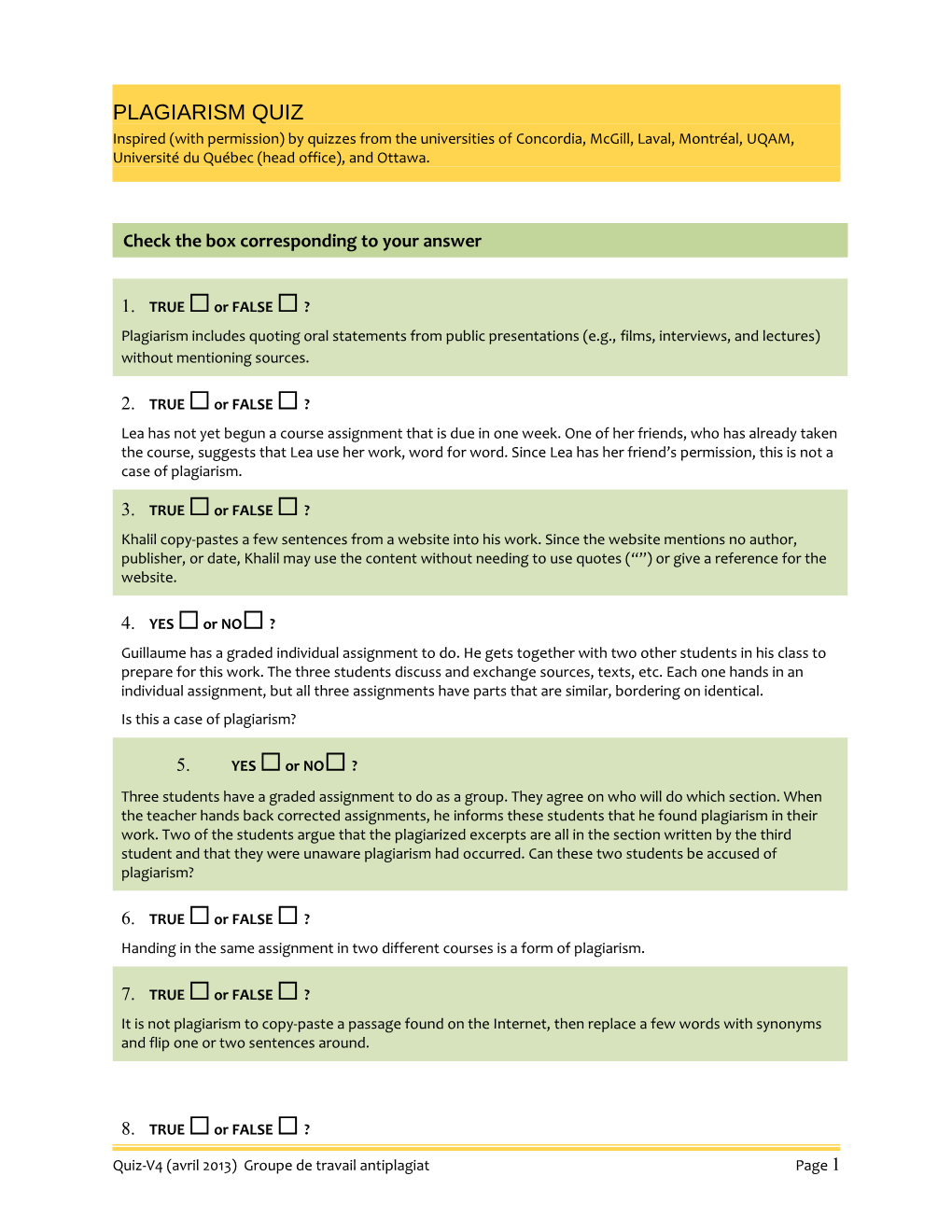 Quiz-V4 (Avril 2013) Groupe De Travail Antiplagiatpage 1