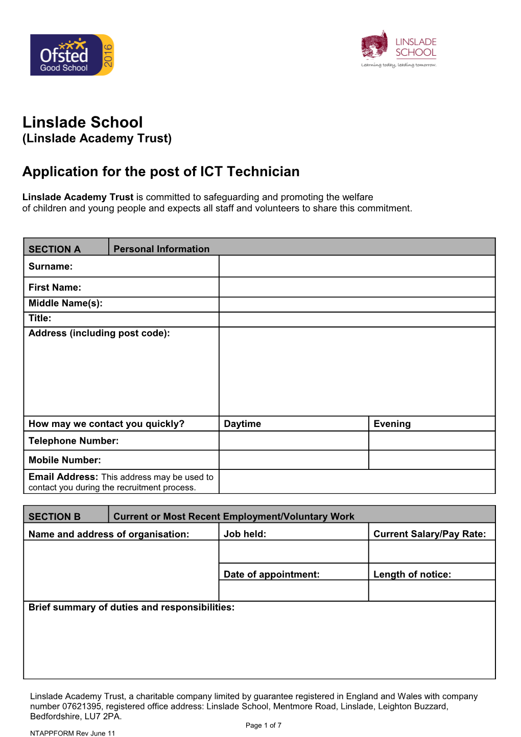 Application for the Post of ICT Technician