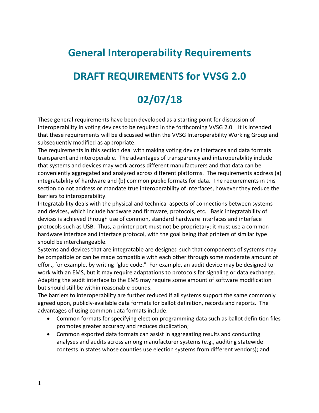 DRAFT REQUIREMENTS for VVSG 2.0