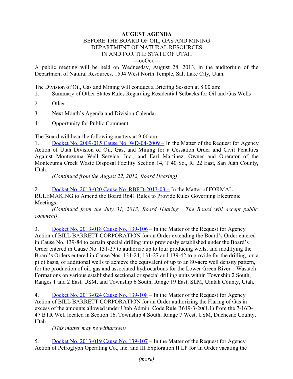 Board Agenda for August 24, 2011