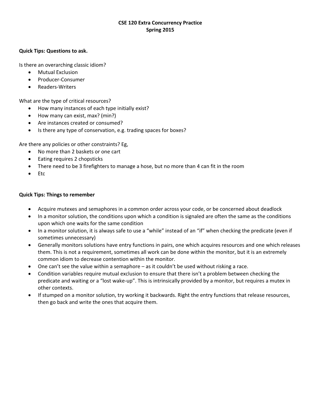 CSE 120 Extra Concurrency Practice