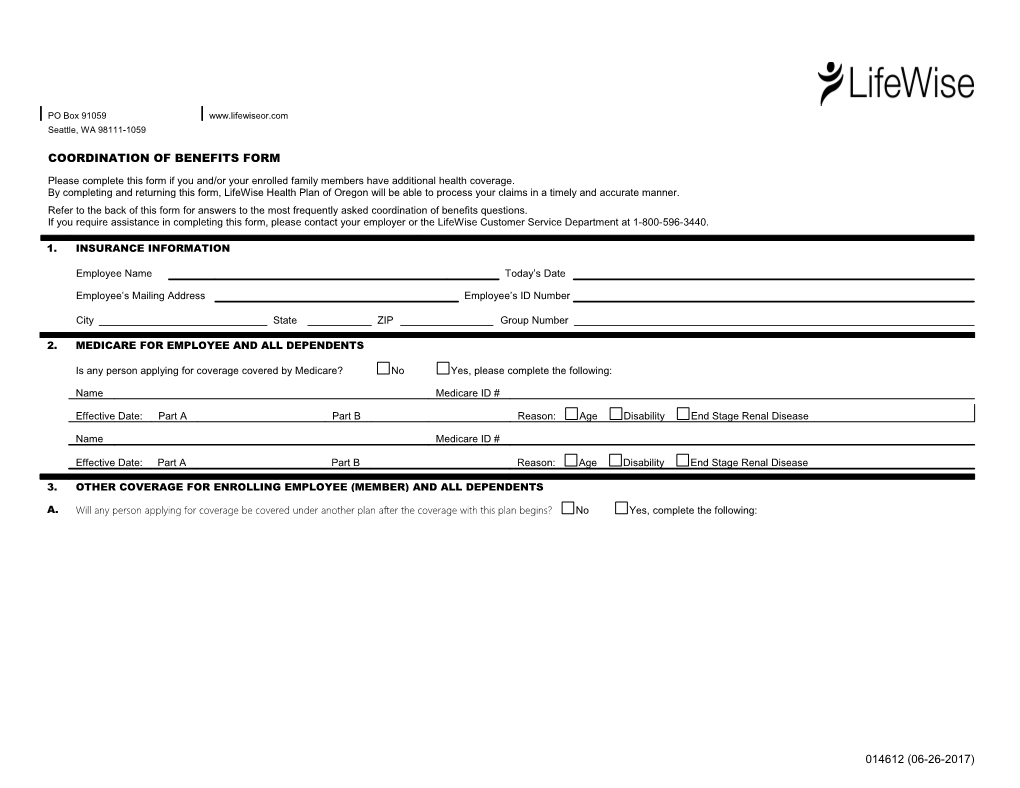 Coordination of Benefits Questionnaire