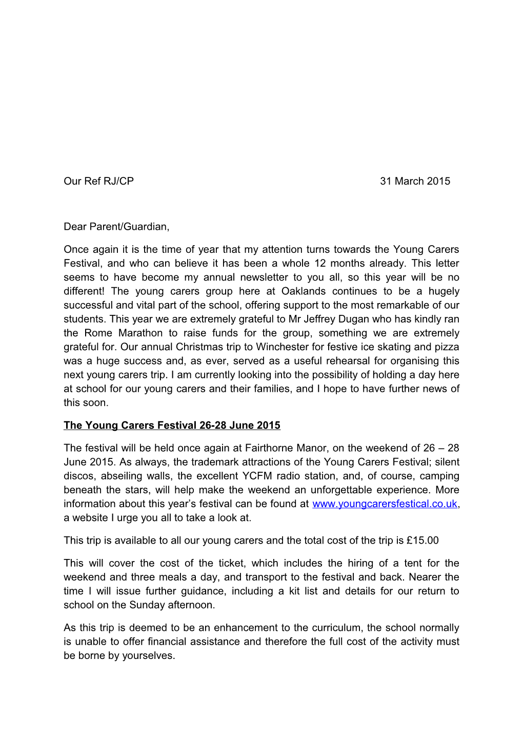 The Young Carers Festival 26-28 June 2015