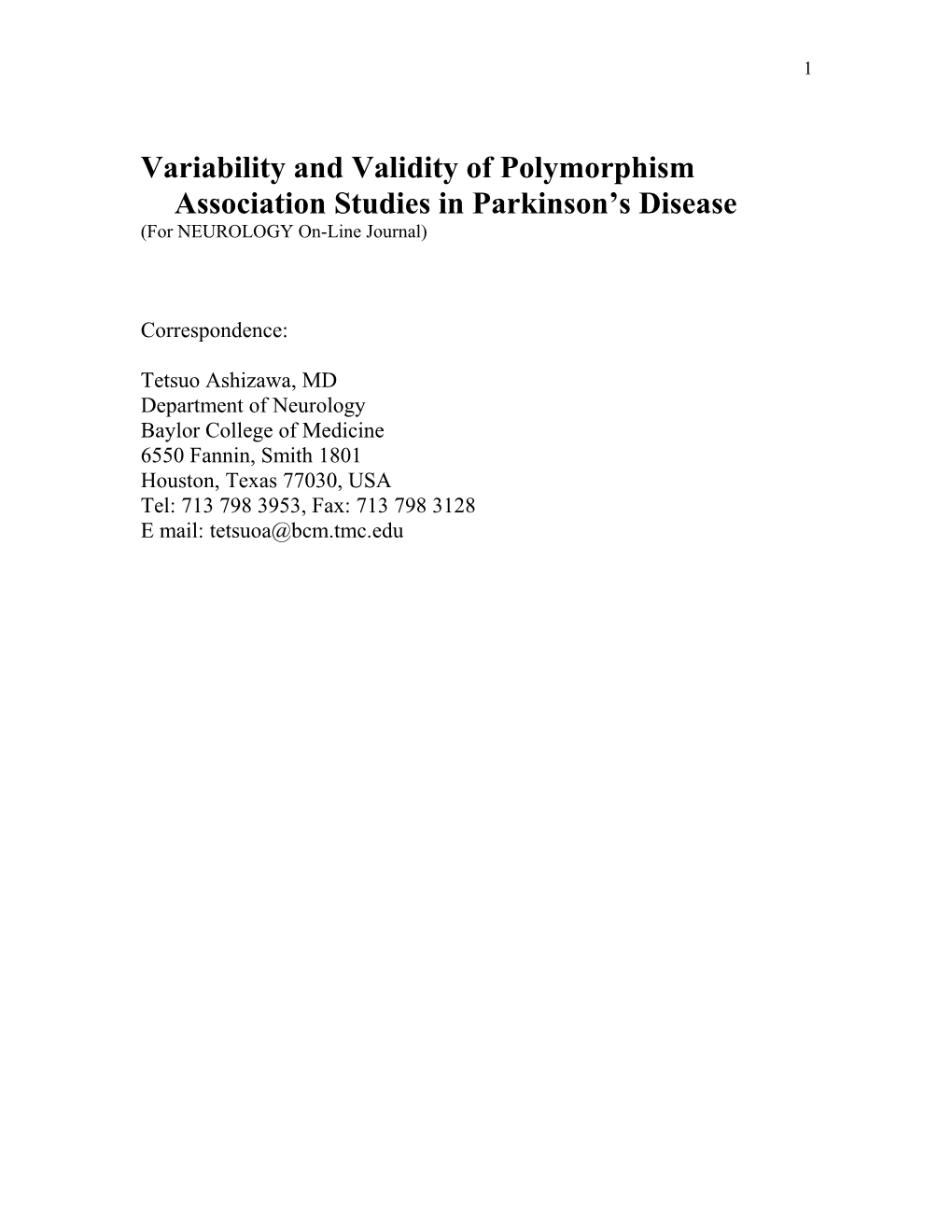Variability and Validity of Polymorphism Association Studies in Parkinson S Disease
