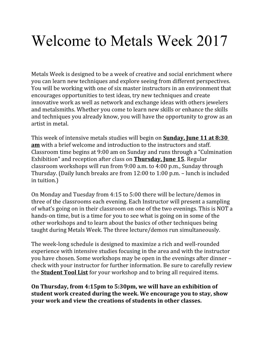 Welcome to Metals Week 2017