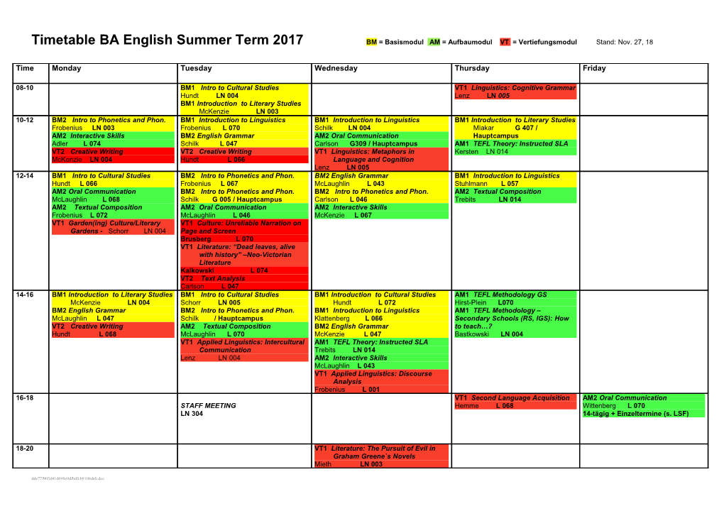 Timetable BA English Sose 2011 Changes Are Possible