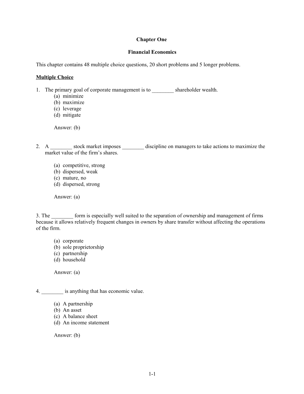 Chapter One Test Bank