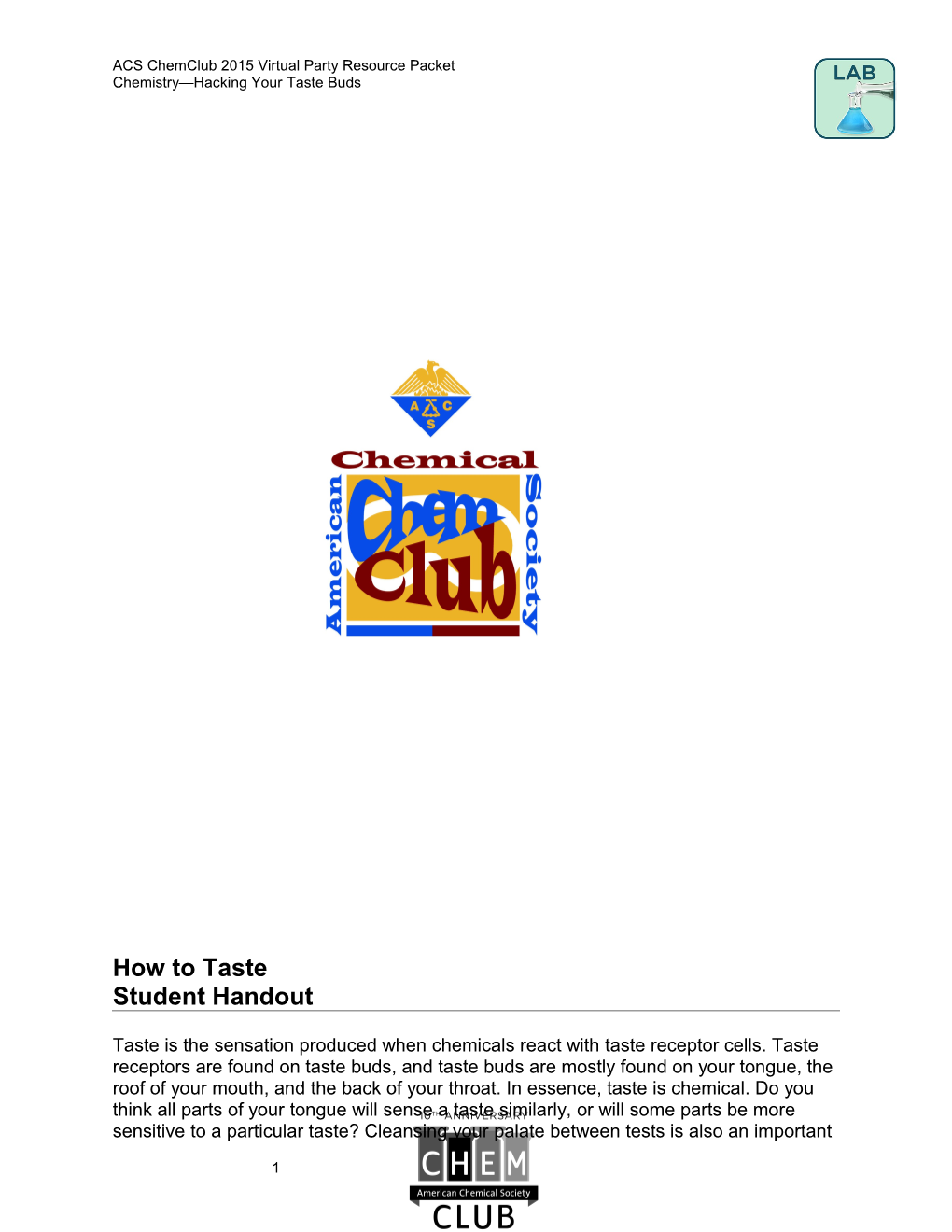 ACS Chemclub 2015 Virtual Party Resource Packet