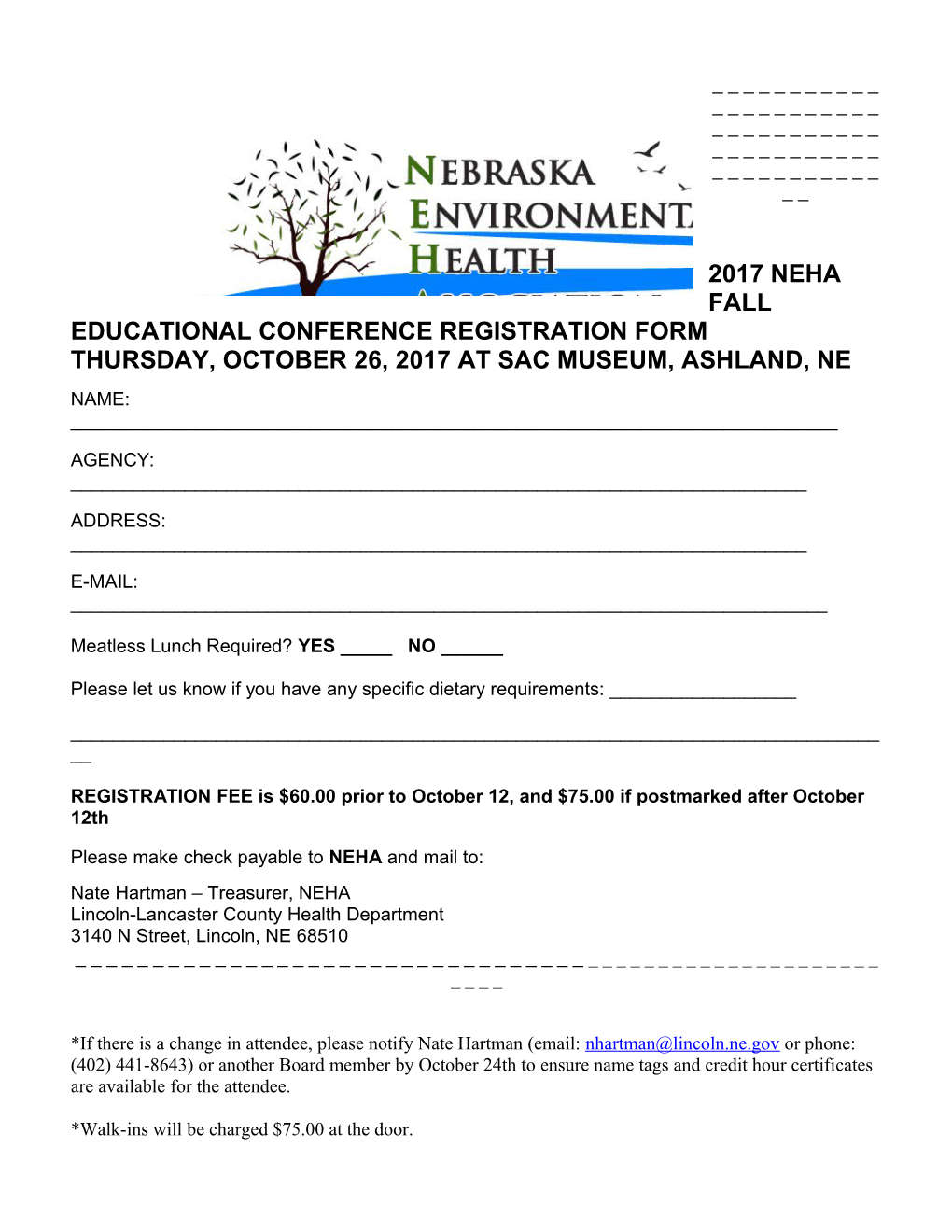 2017 Neha Fall Educational Conference Registration Form