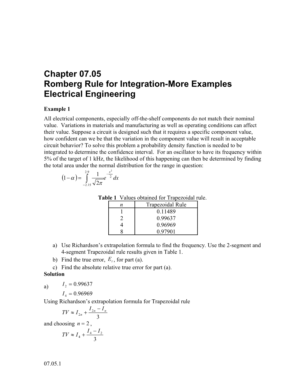 Romberg Rule for Integration-More Examples: Electrical Engineering