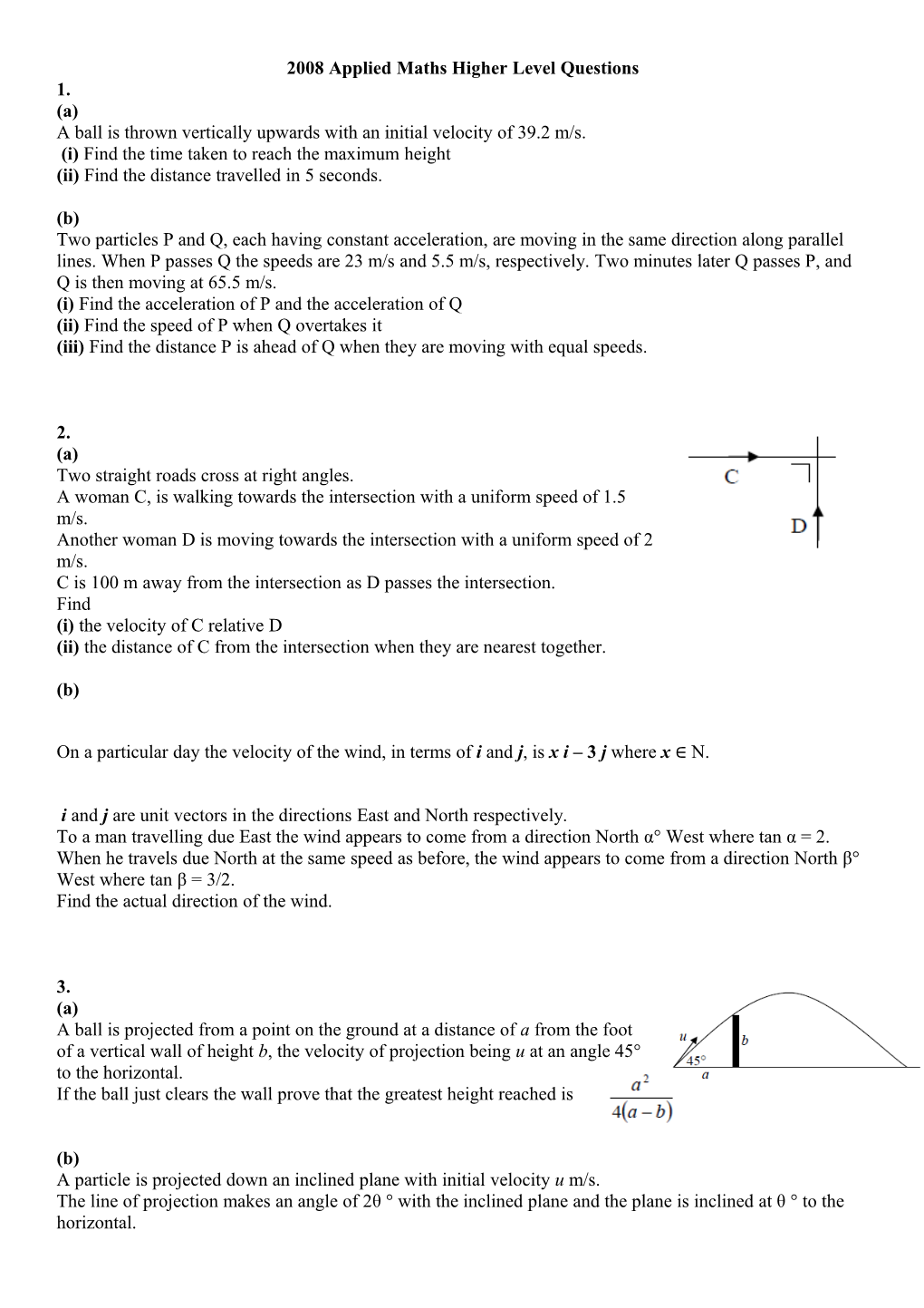 2008 Applied Maths Higher Level Questions