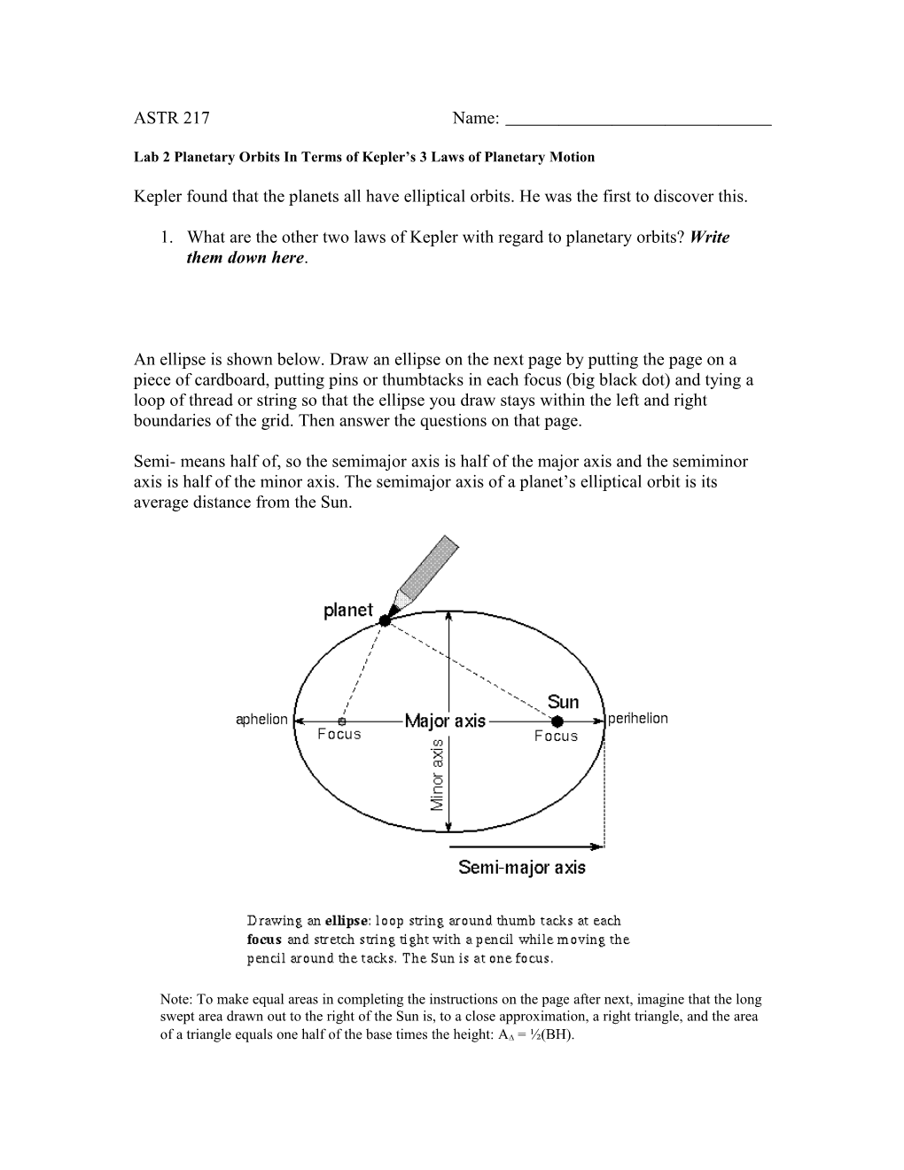 Lab 2 Planetary Orbits in Terms of Kepler S 3 Laws of Planetary Motion