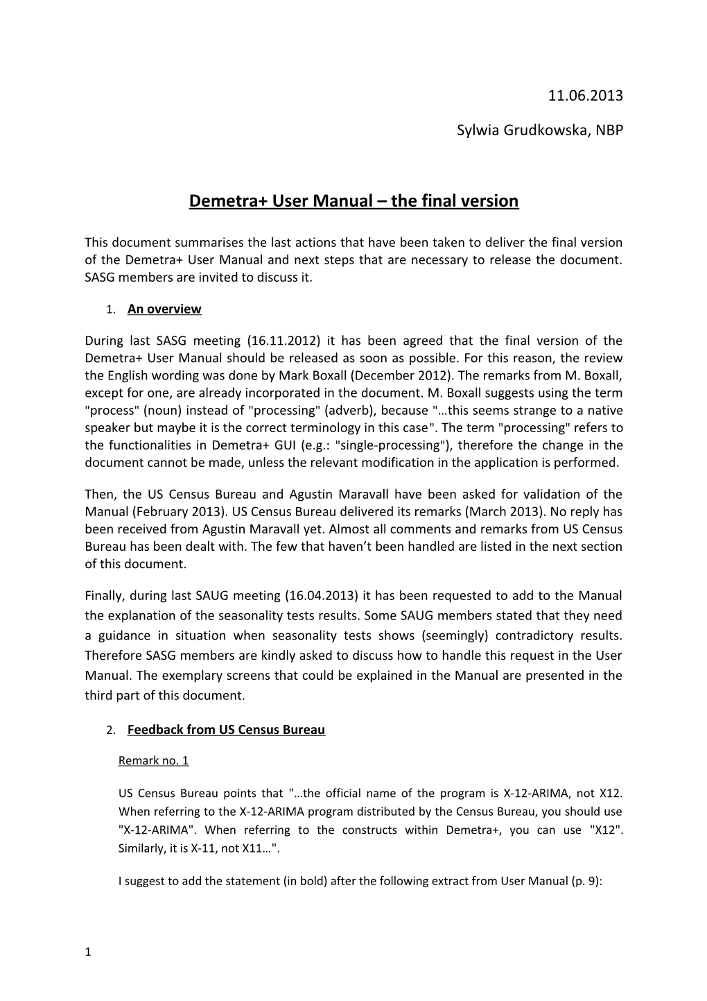 Demetra+ User Manual the Final Version