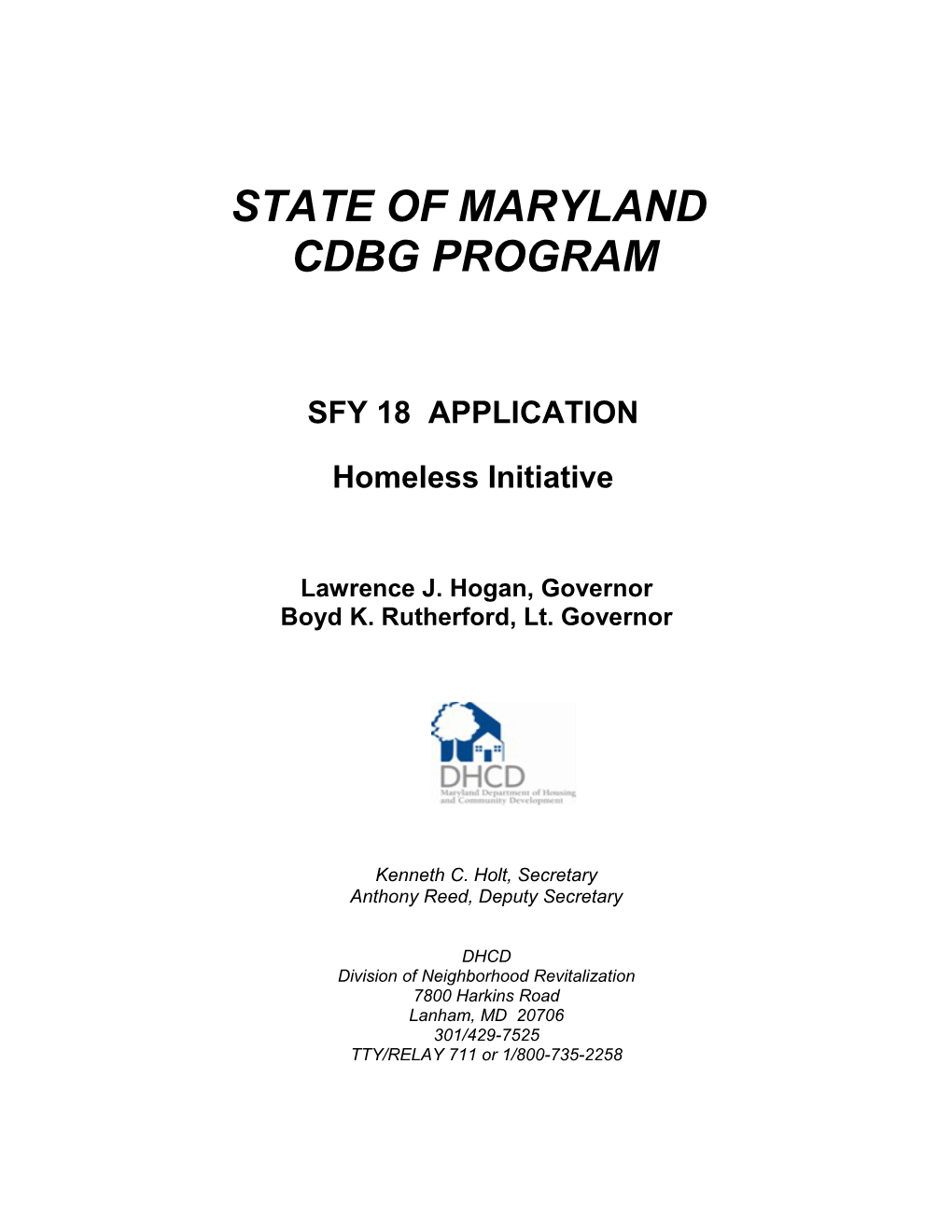 Maryland Community Development Block Grant (Cdbg) Program