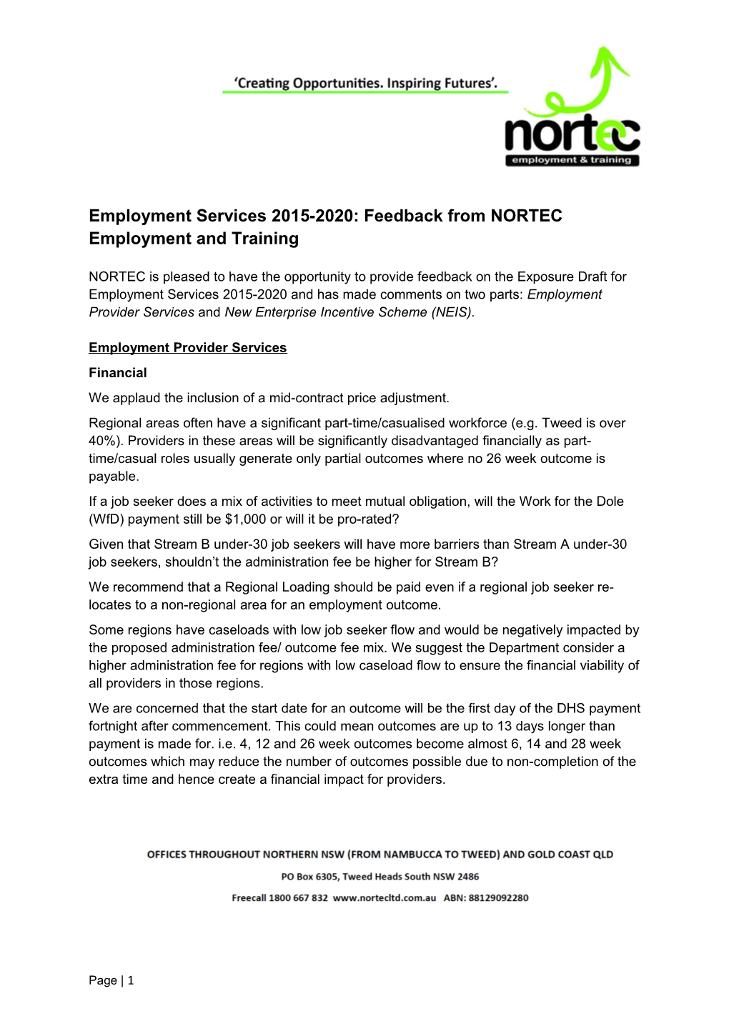 Employment Services 2015-2020:Feedback from NORTEC Employment and Training