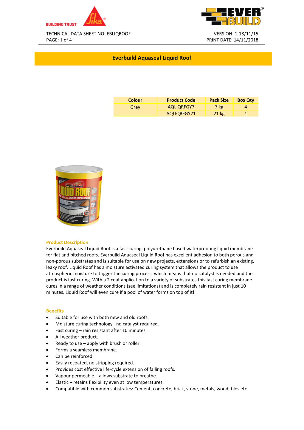 Technical Data Sheet No: Ebliqroofversion: 1-18/11/15