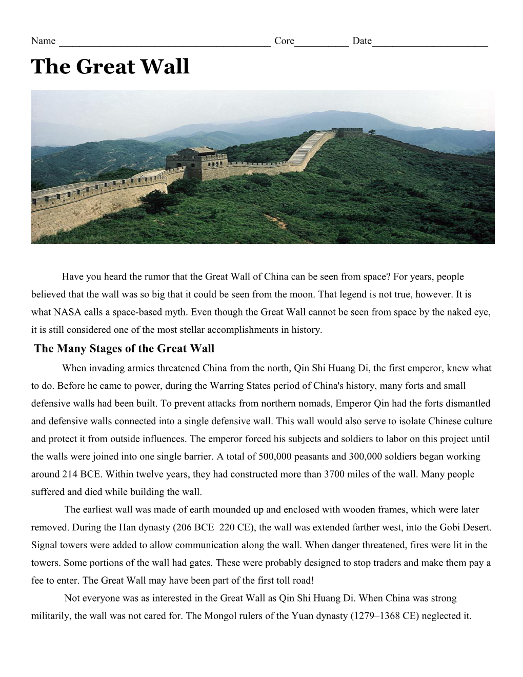 The Many Stages of the Great Wall