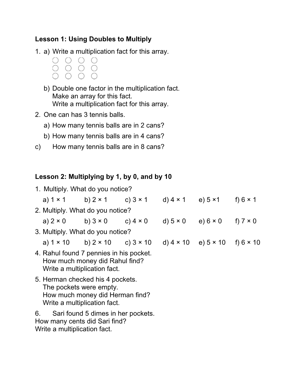 Lesson 1: Using Doubles to Multiply