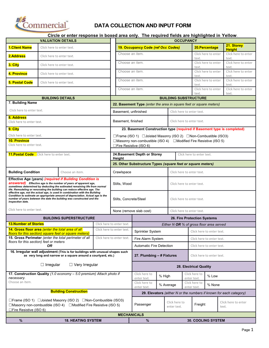 Circle Or Enter Response in Boxed Area Only. the Required Fields Are Highlighted in Yellow