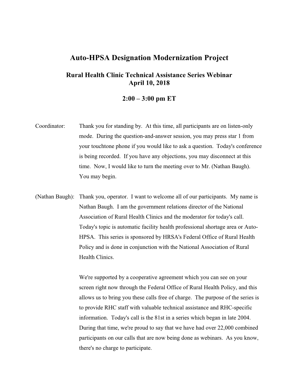 Auto-HPSA Designation Modernization Project