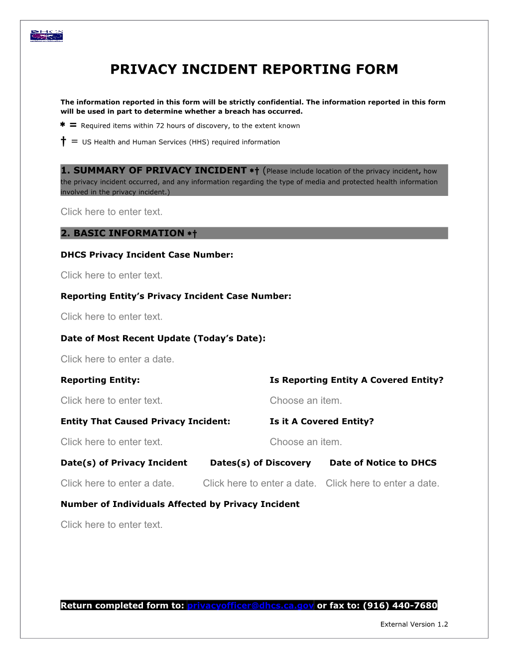Privacy Incident Reporting Form