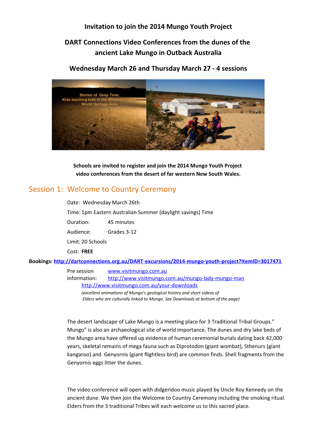 Invitation to Join the 2014 Mungo Youth Project