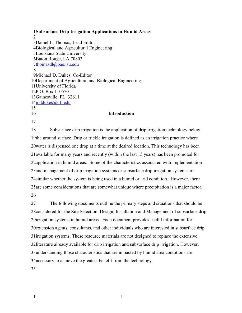 Subsurface Drip Irrigation Applications in Humid Areas