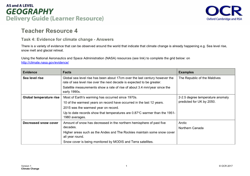 AS and a Level Geography - Climate Change Teacher Resource 4