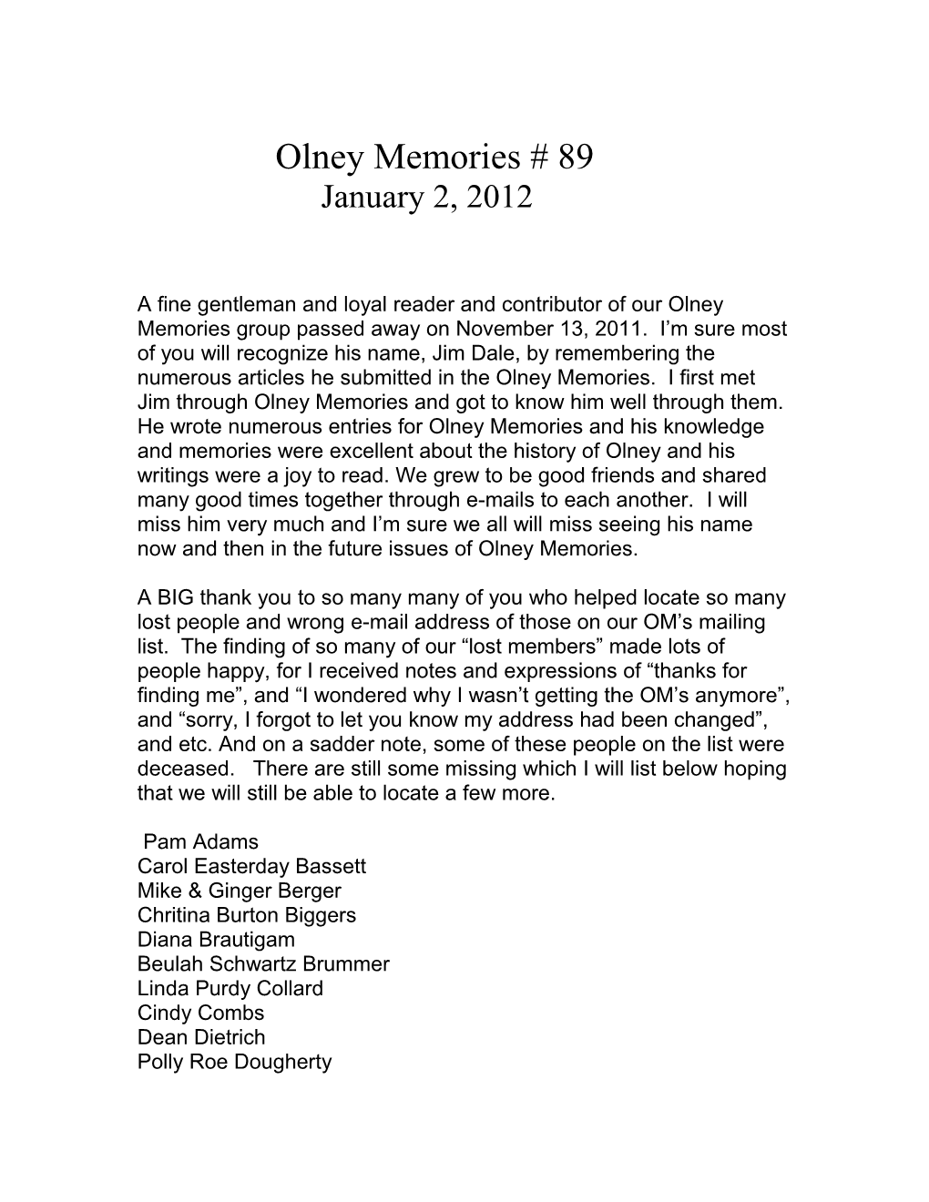 Olney Memories # 89