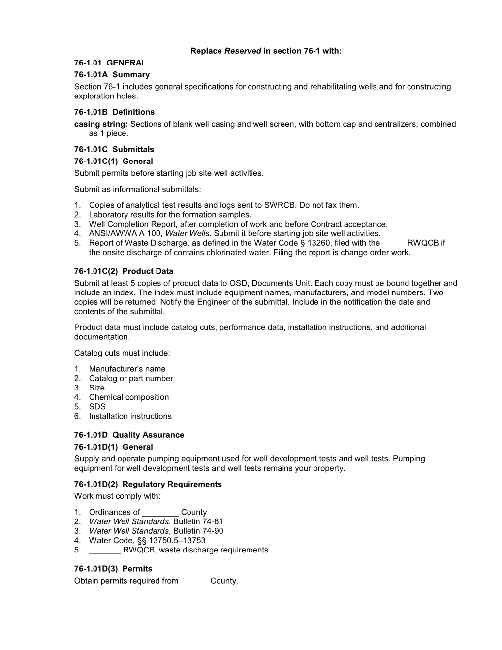 Section 76-1. Use If Any Section 76 SSP Other Than SSP 76-6 Is Included