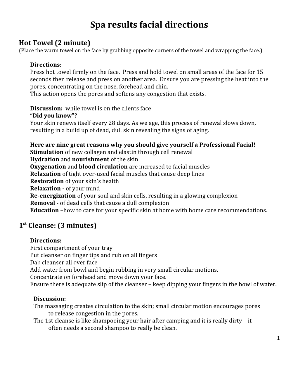 Spa Results Facial Directions