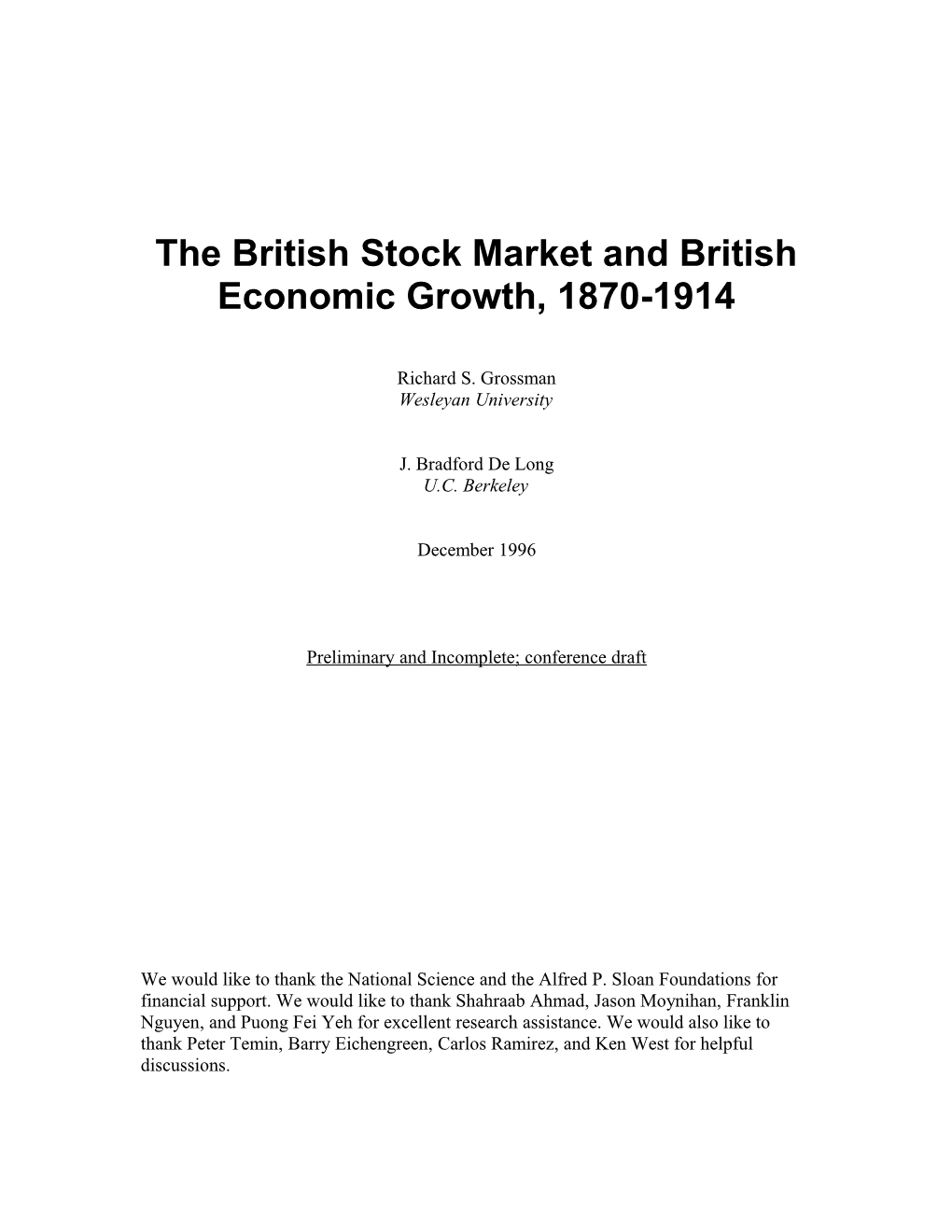 The British Stock Market and British Economic Growth, 1870-1914
