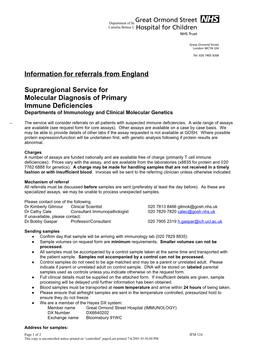 Information for Referrals from England