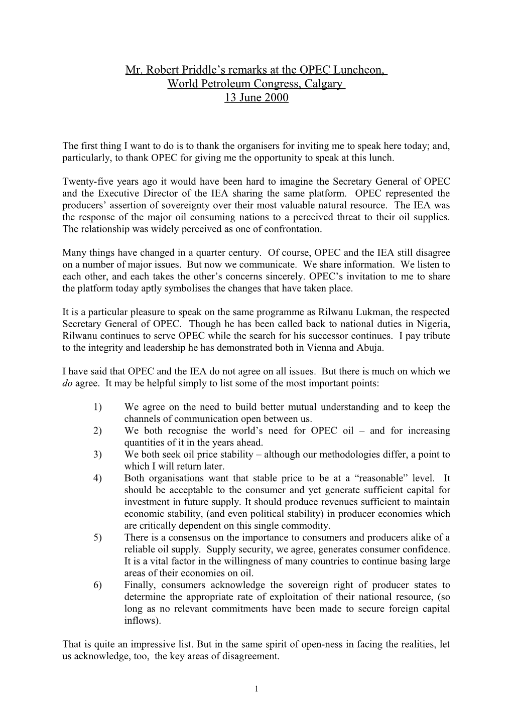 OPEC Lunch, Calgary 12 June 2000