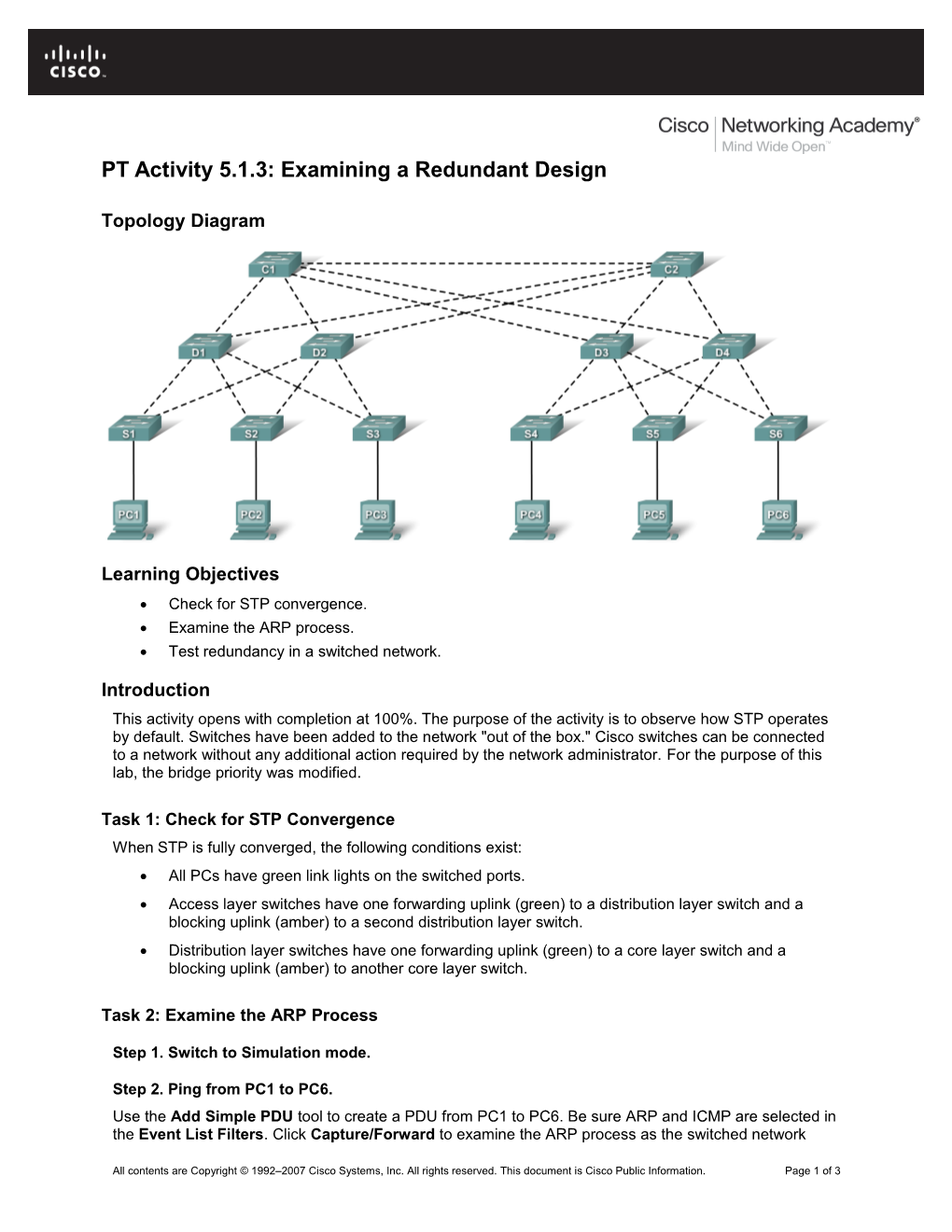 PT Activity 5.1.3: Examining a Redundant Design