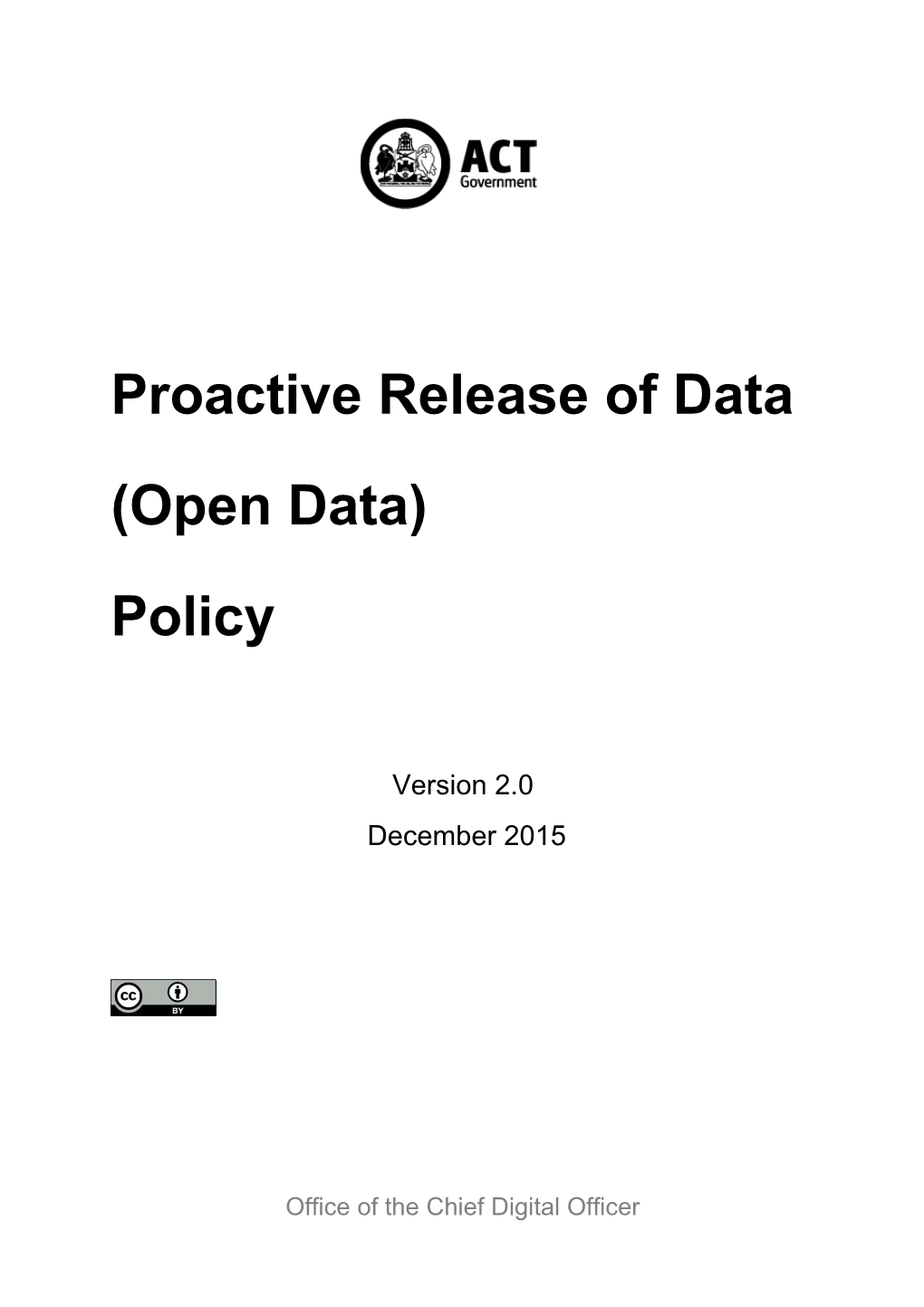 Proactive Release of Data (Open Data) Policy