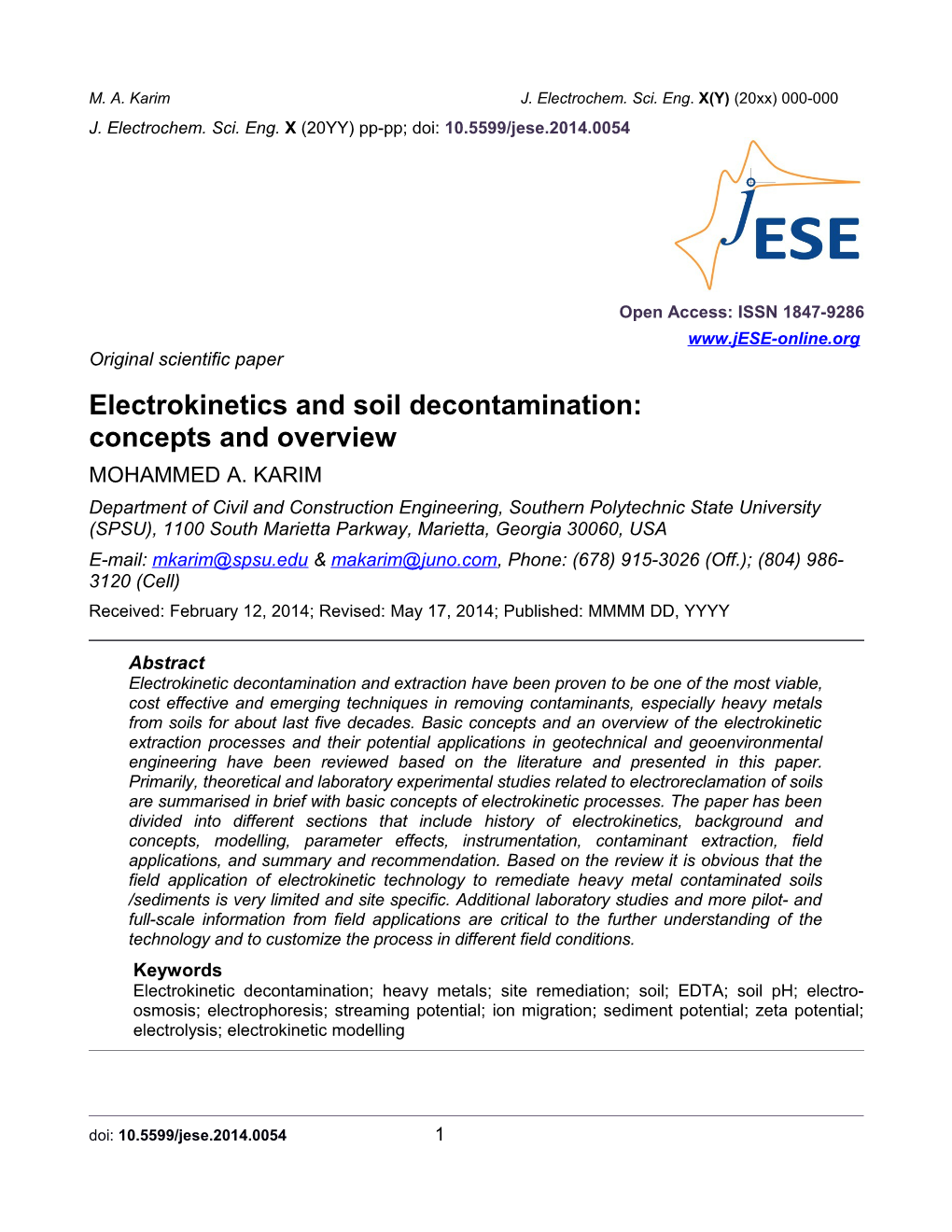 Electrokinetics and Soil Decontamination: Concepts and Overview
