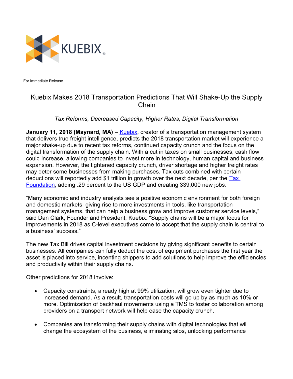 Kuebix Makes 2018 Transportation Predictions That Will Shake-Up the Supply Chain