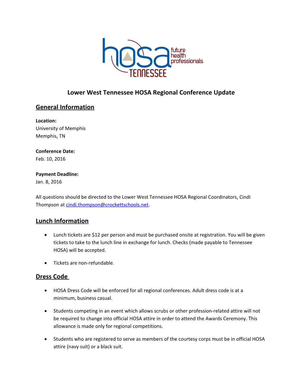 Lower West Tennessee HOSA Regional Conference Update