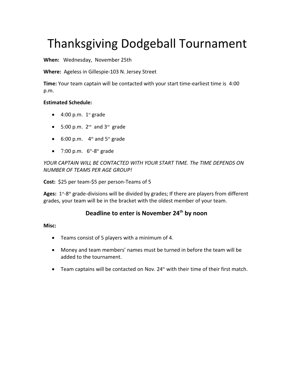 Thanksgiving Dodgeball Tournament