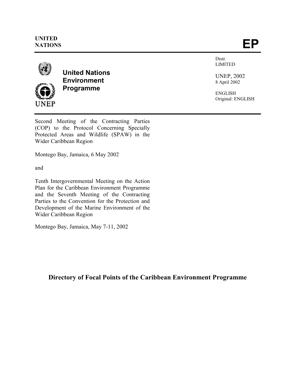 Directory of Focal Points of the Caribbean Environment Programme