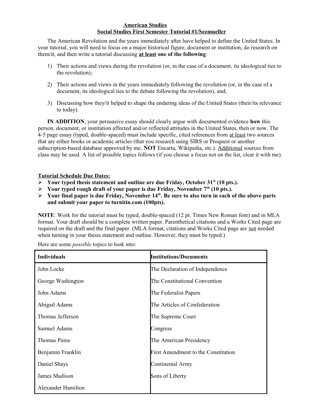 Coleman/Ward Tutorial Topics