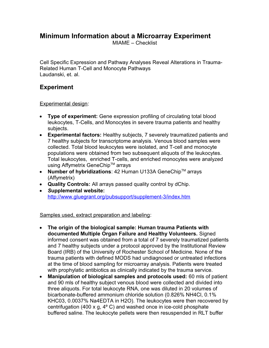 Minimum Information About a Microarray Experiment