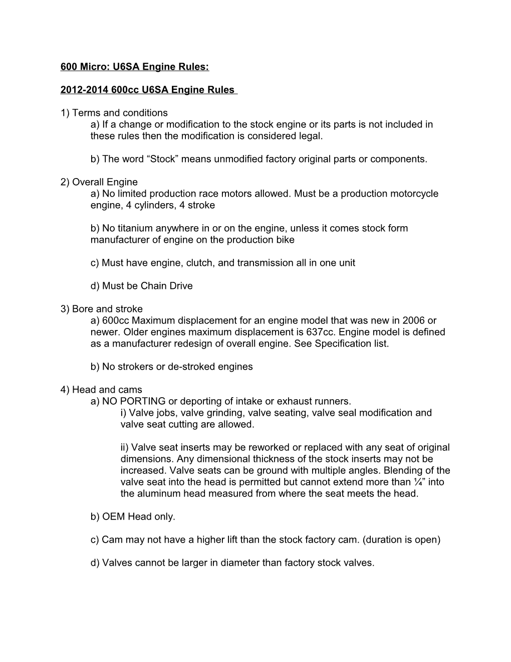 600 Micro: U6SA Engine Rules