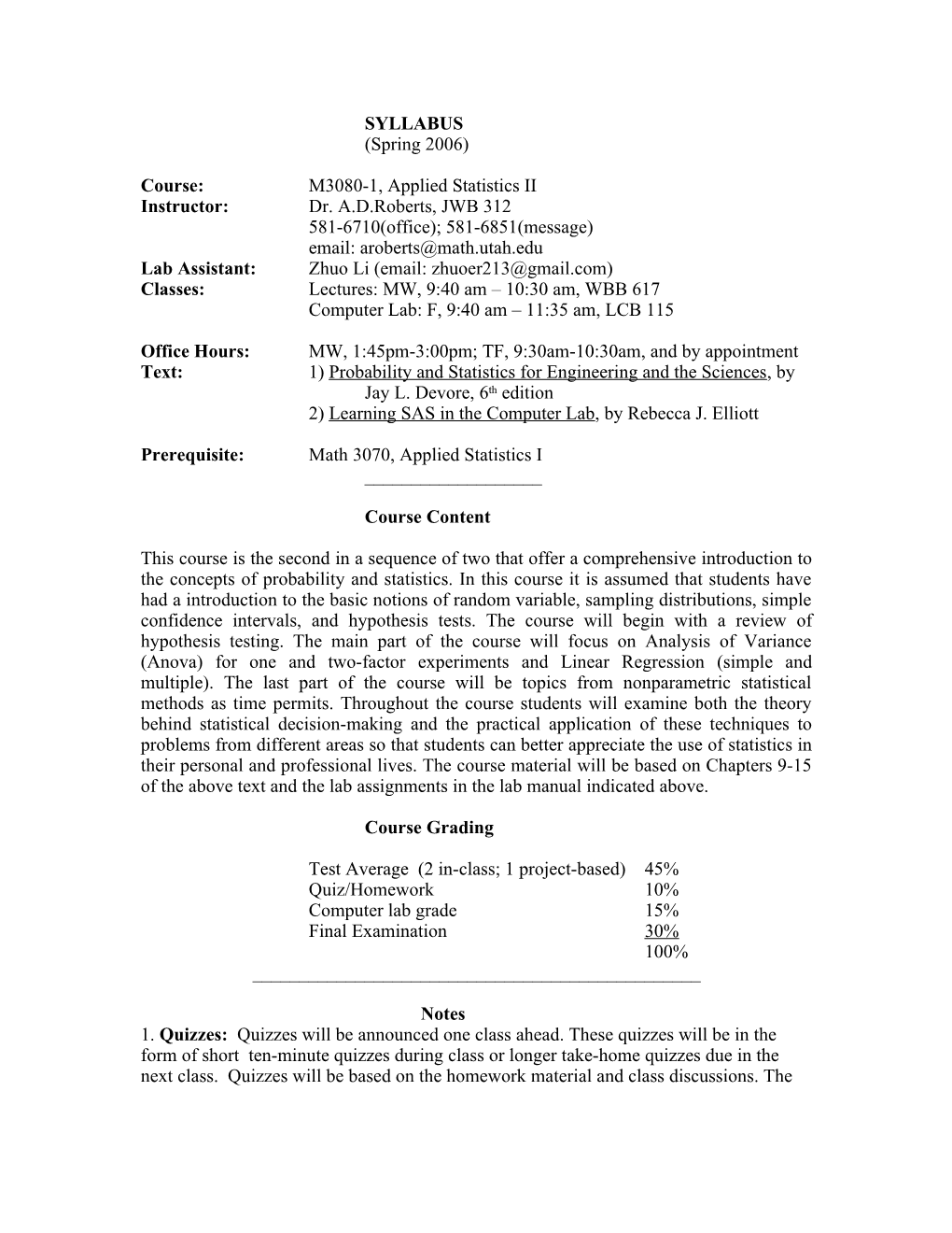 Course:M3080-1, Applied Statistics II