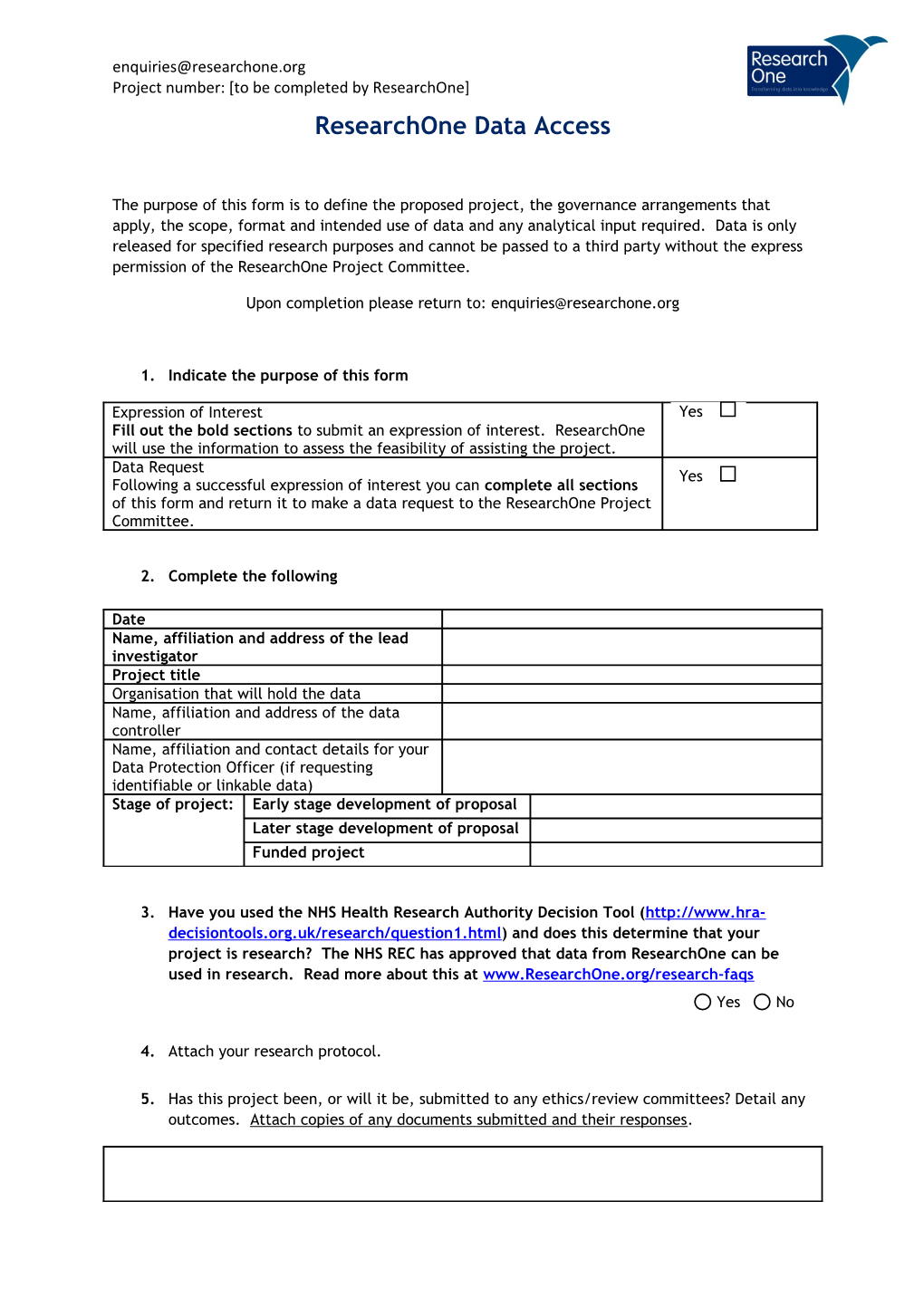 Project Number: to Be Completed by Researchone