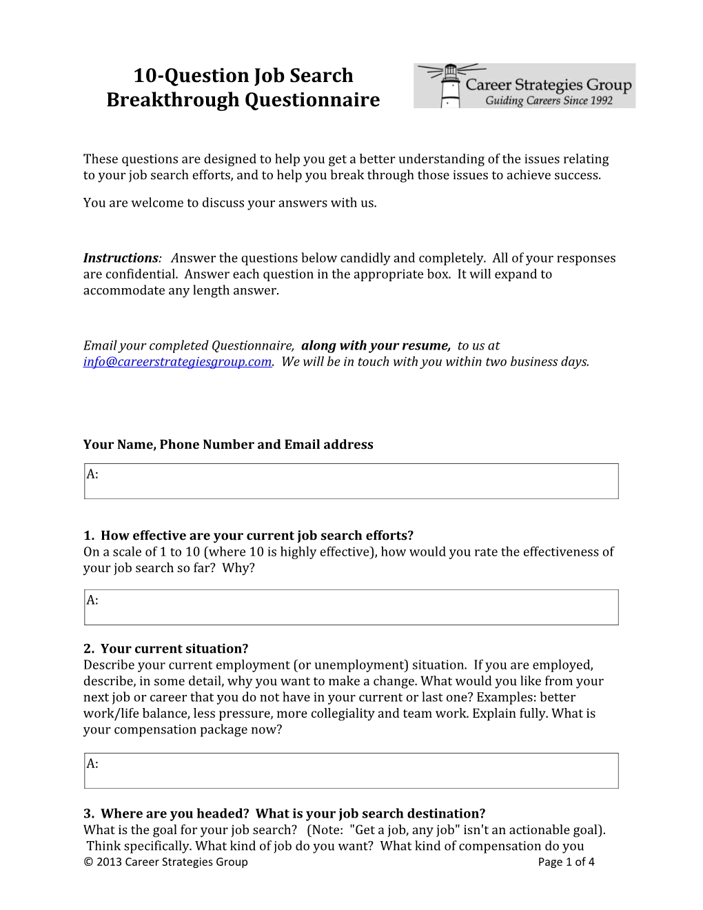 10-Question Job Search Breakthrough Questionnaire